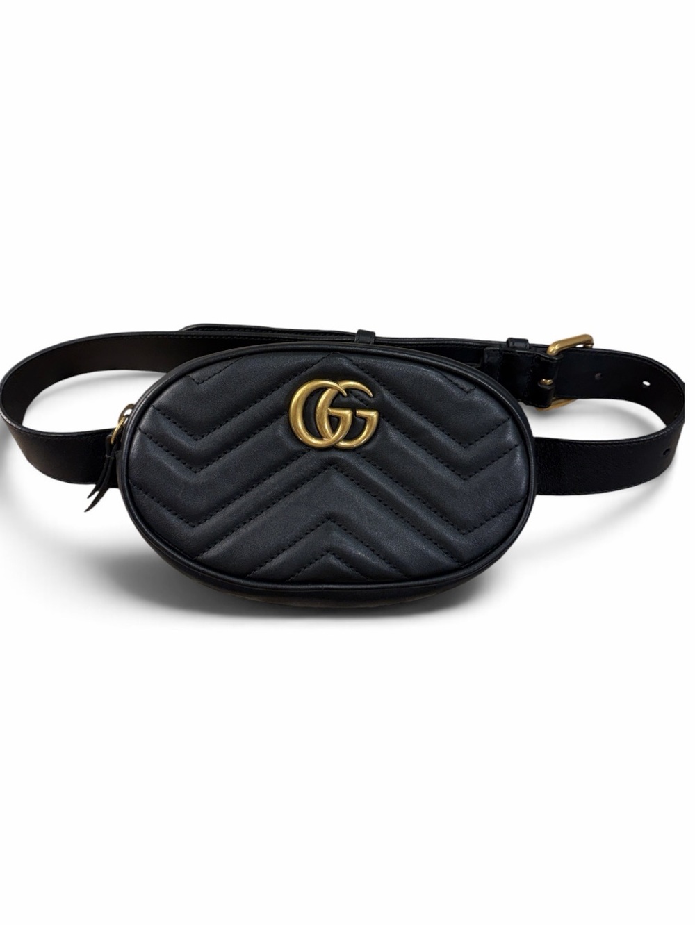Gucci Black Marmont Quilted GG Logo Leather Belt Bag COA